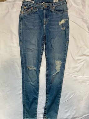 True Religion Distressed Medium Blue Skinny Jeans